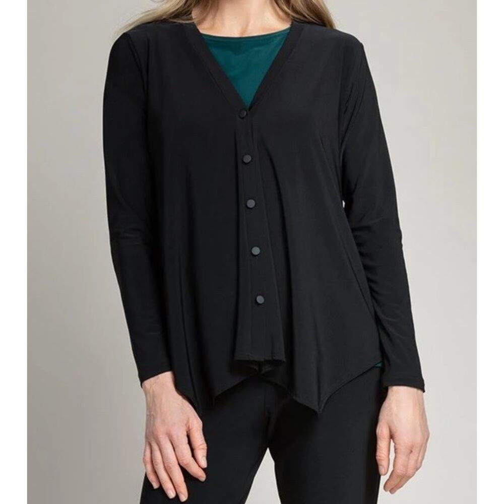 Sympli Black Icon Cardigan Button Front Size 12 Stretch Jersey Casual Lagenlook